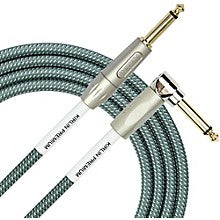 Kirlin Premium Plus Straight to Right Angle Instrument Cable, Olive Green Woven Jacket 10 ft.