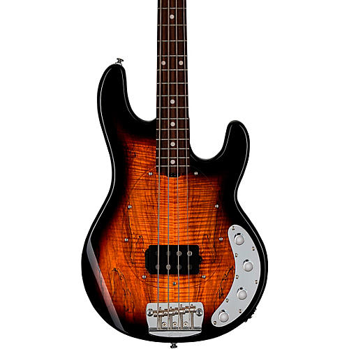 Sterling by Music Man StingRay RAY34 Spalted Maple Top Bass 3-Tone Sunburst