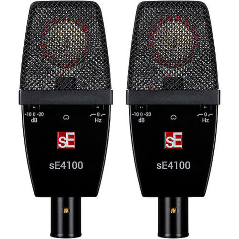 sE Electronics sE sE4100-PAIR Factory Matched Pair of sE4100 Large Diaphragm Condenser Microphones w/Mount and Case Black