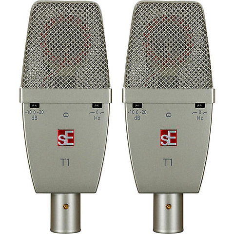 sE Electronics SE T1-PAIR Factory Matched Pair of T1 Large Diaphragm Condenser Microphones w/Mount and Case Titanium